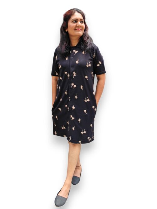 Coconut Tree - Black - Shirt Collar - Tunics