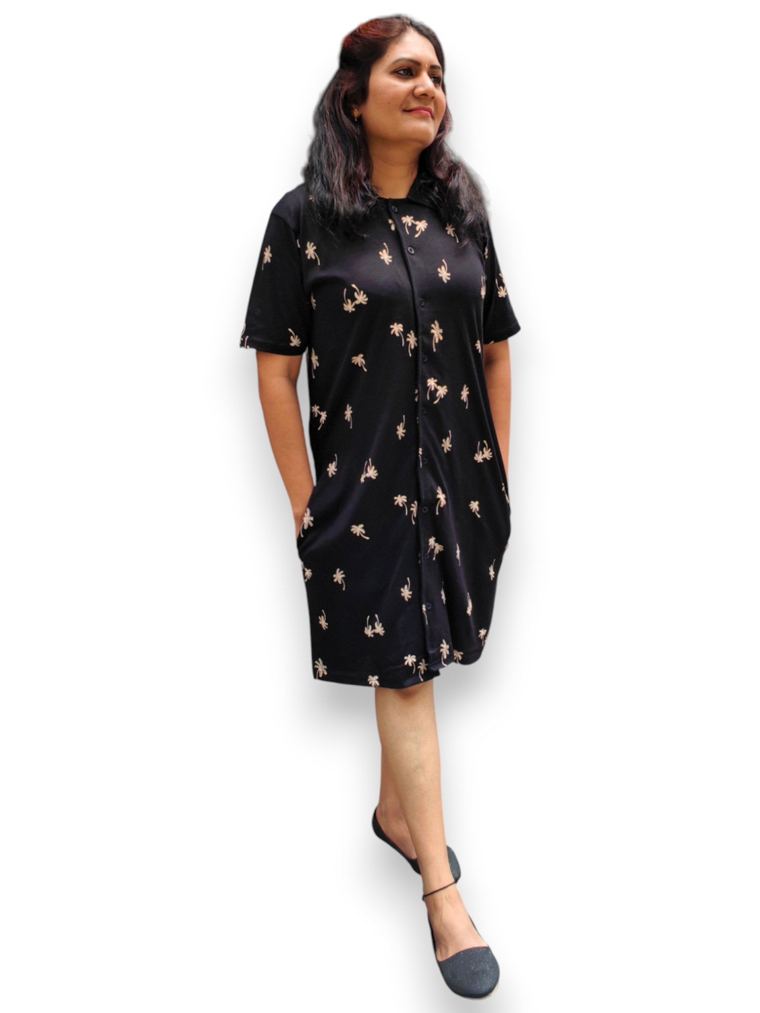 Black collar neck tunics with coconut tree print