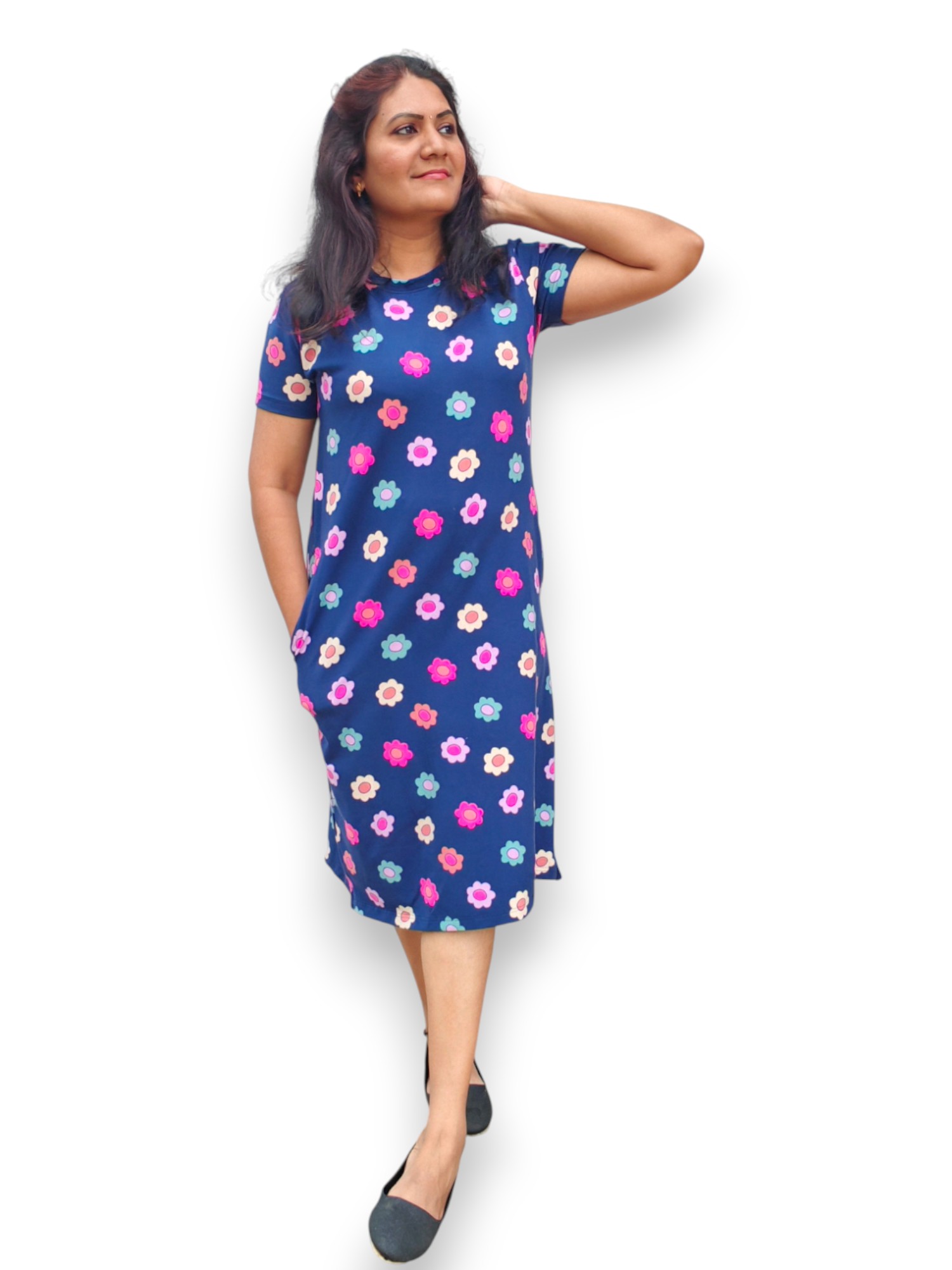 Floral Print Navy Blue Tunics