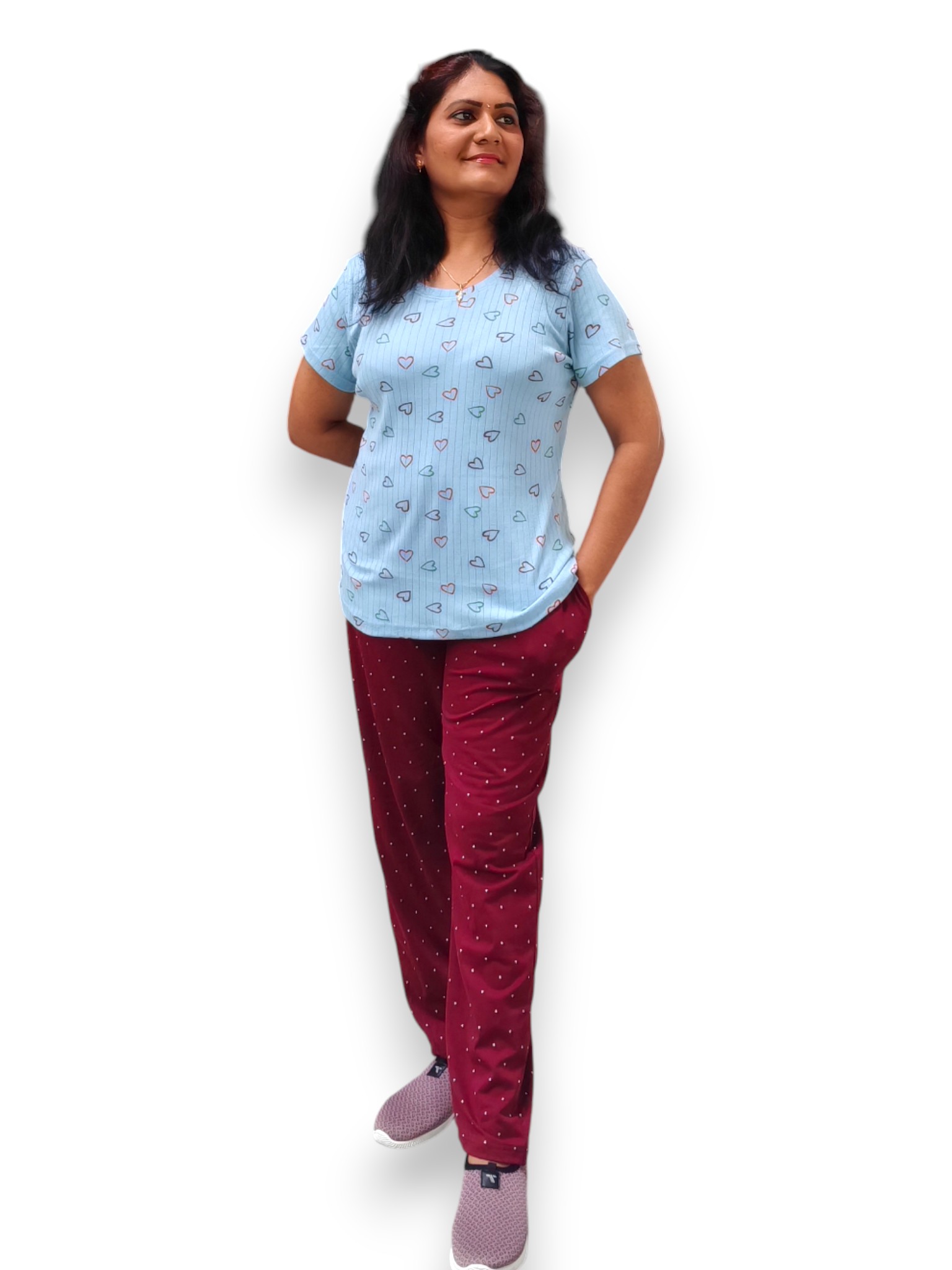 blue and maroon pyjama set