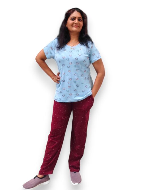 blue and maroon pyjama set