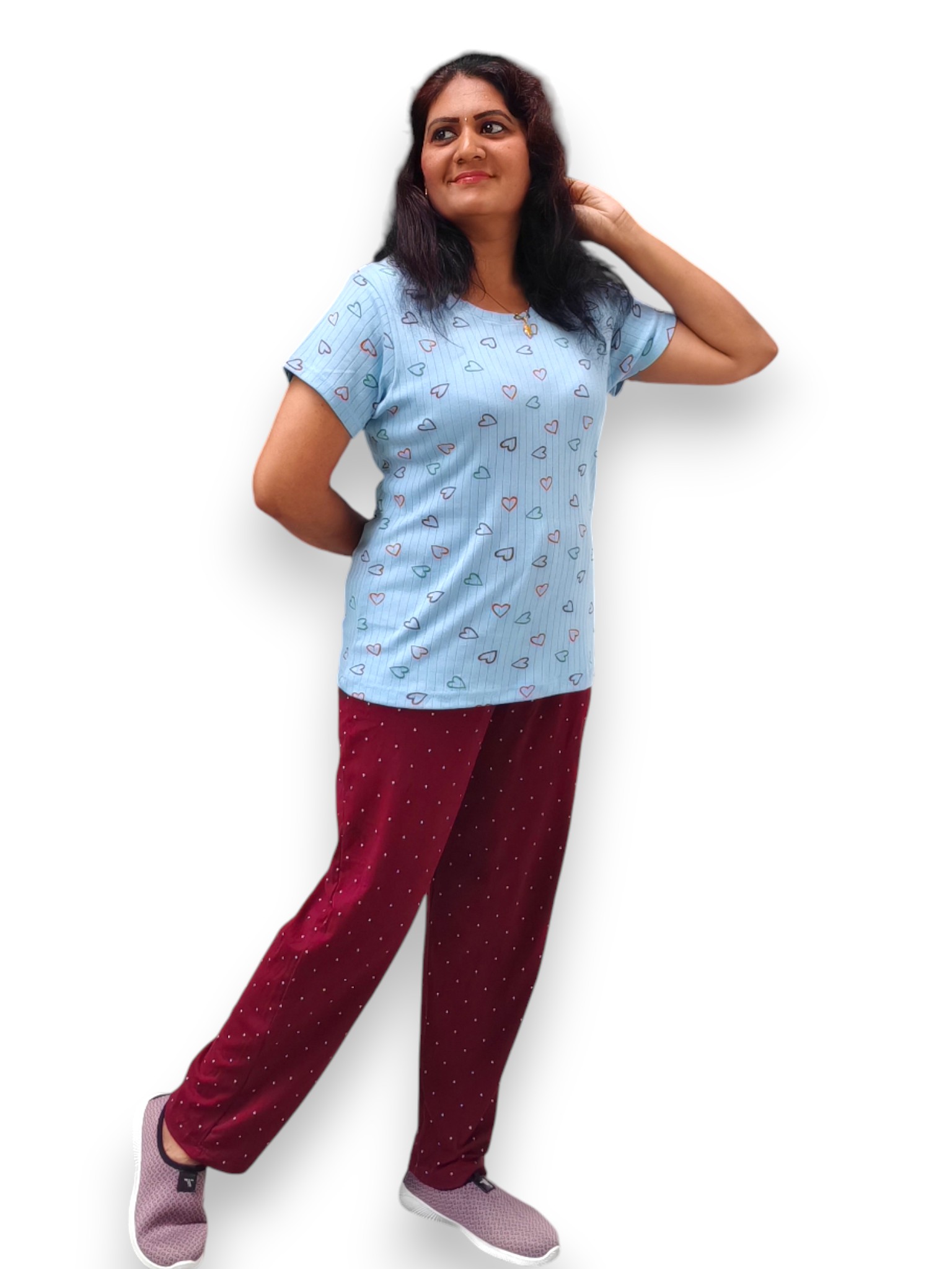 blue and maroon pyjama set