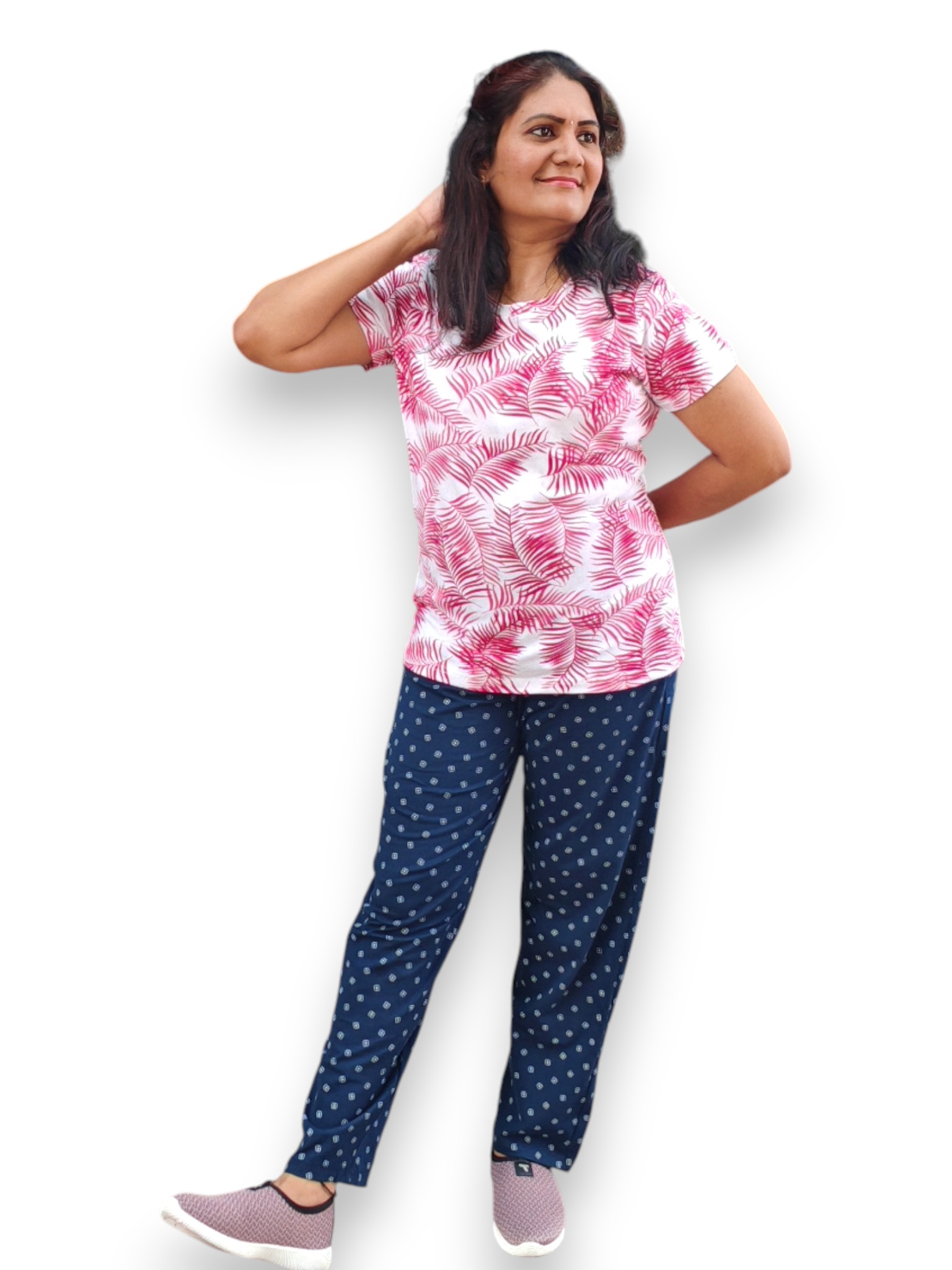 Red Leaf - Red & Navy Blue - T-Shirt & Pant - Pyjama Set red and blue pyjama set