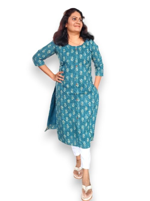 Blue Kurta - Kantha Cotton - Top Only