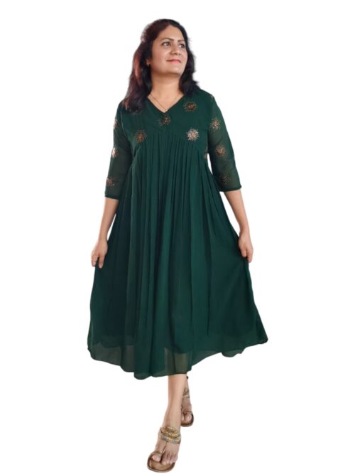 Maragatha Malligai - A-line Georgette Designer Dress - Green