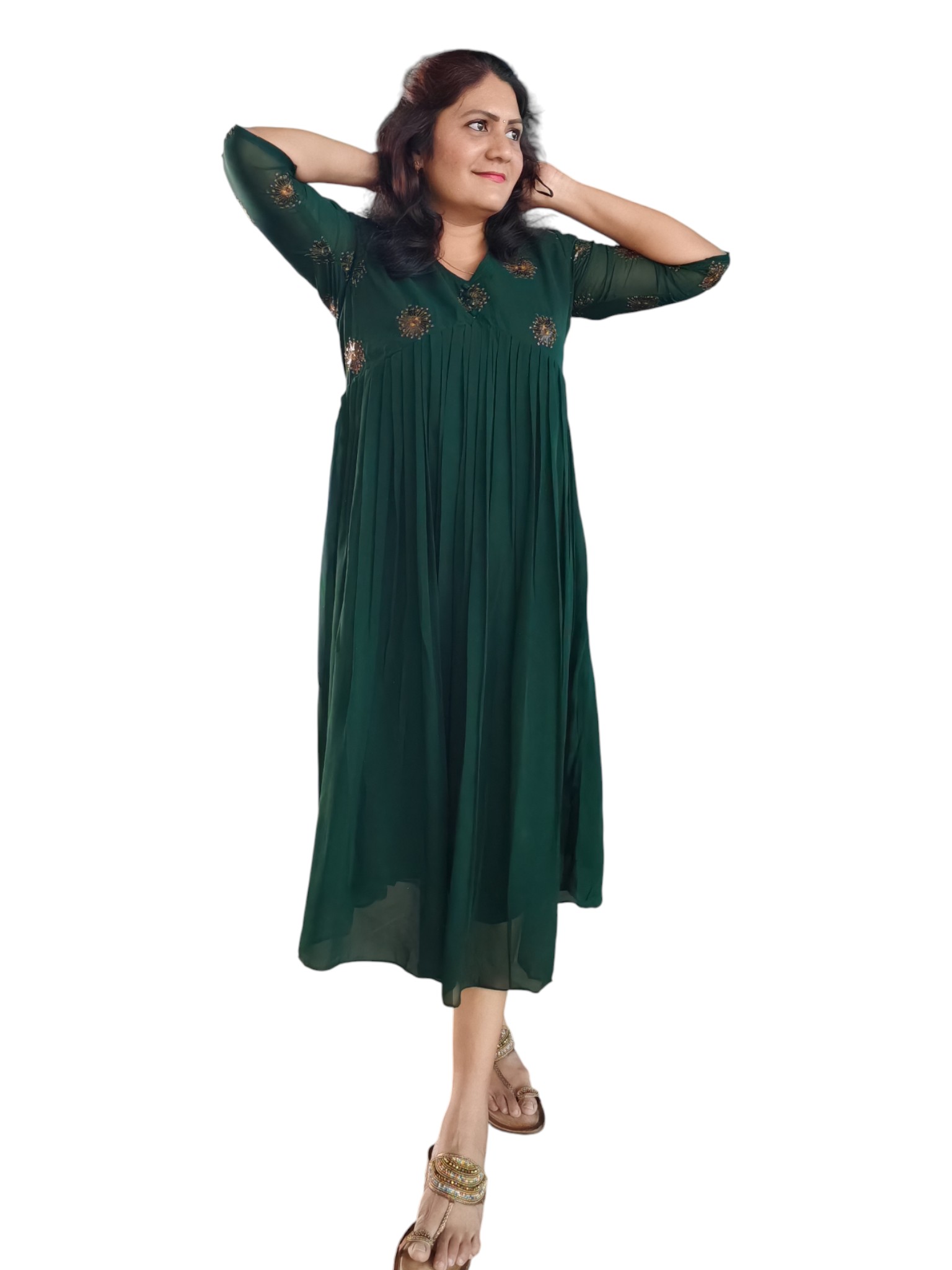 Maragatha Malligai - A-line Georgette Designer Dress - Green