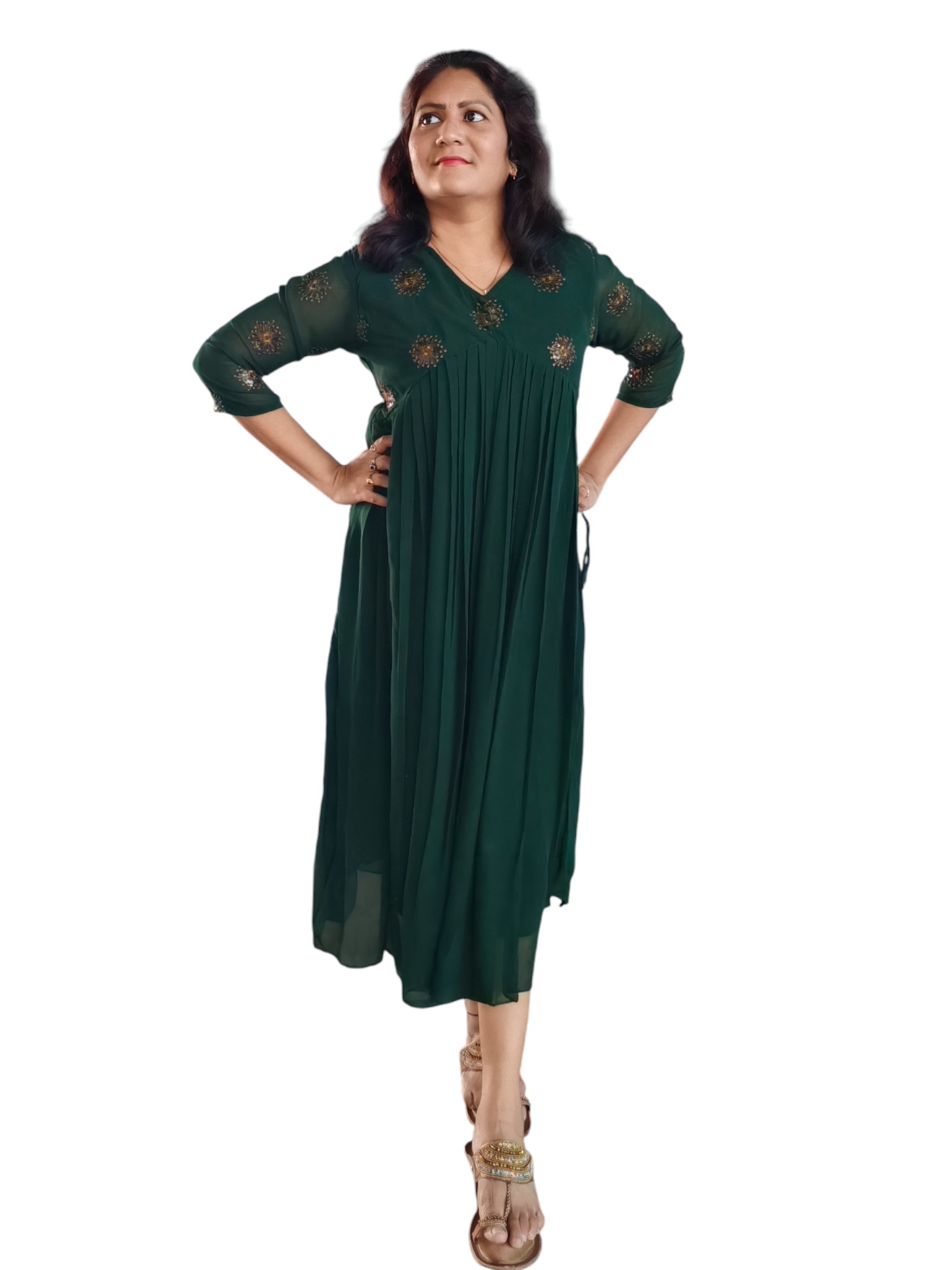 Maragatha Malligai - A-line Georgette Designer Dress - Green