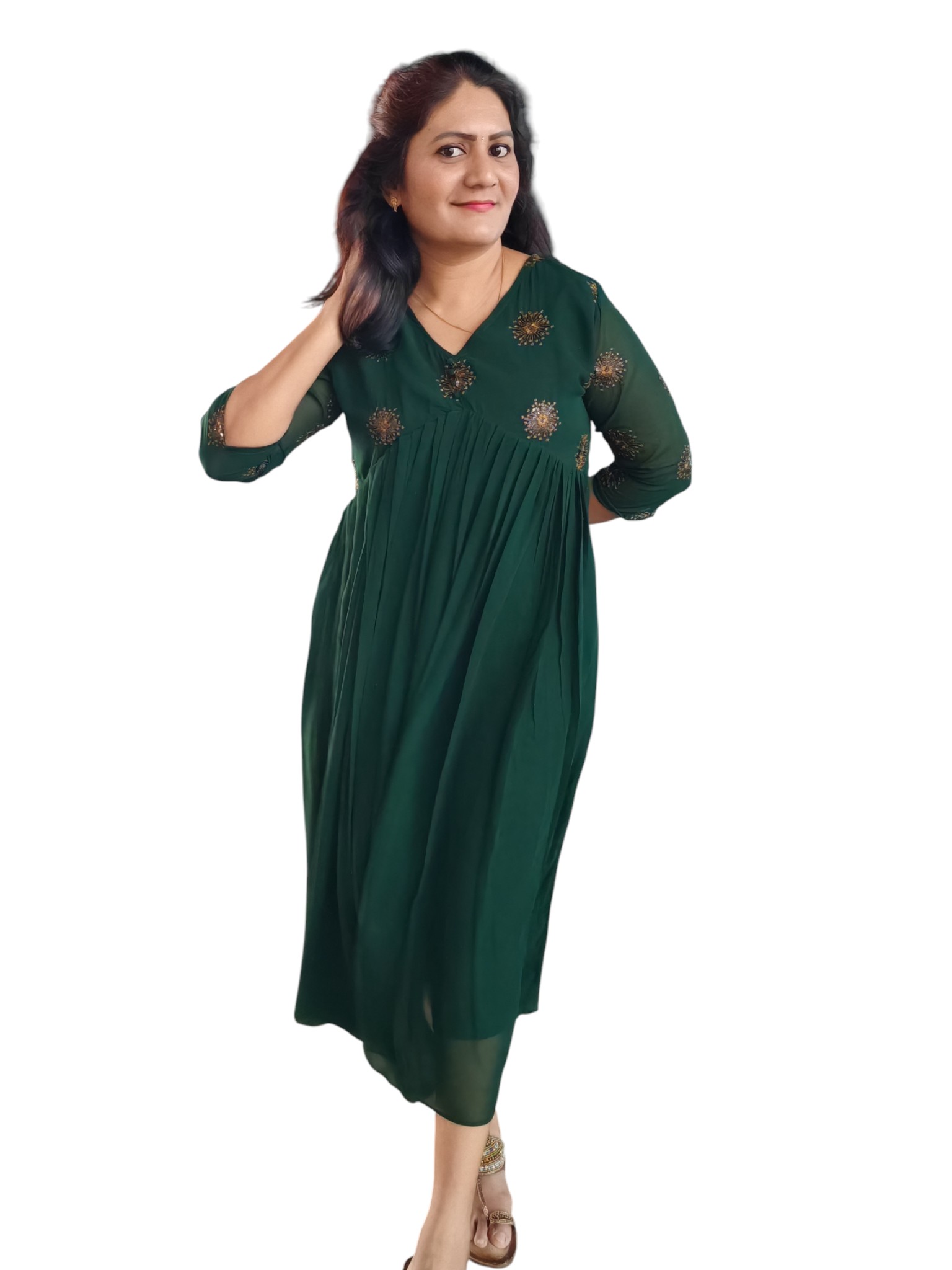 Maragatha Malligai - A-line Georgette Designer Dress - Green
