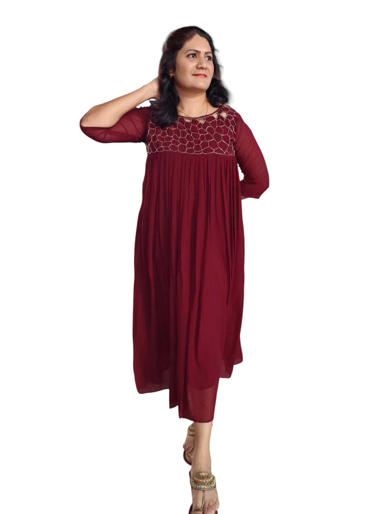 Maroon A-Line Designer Dress Maroon A line designer dress