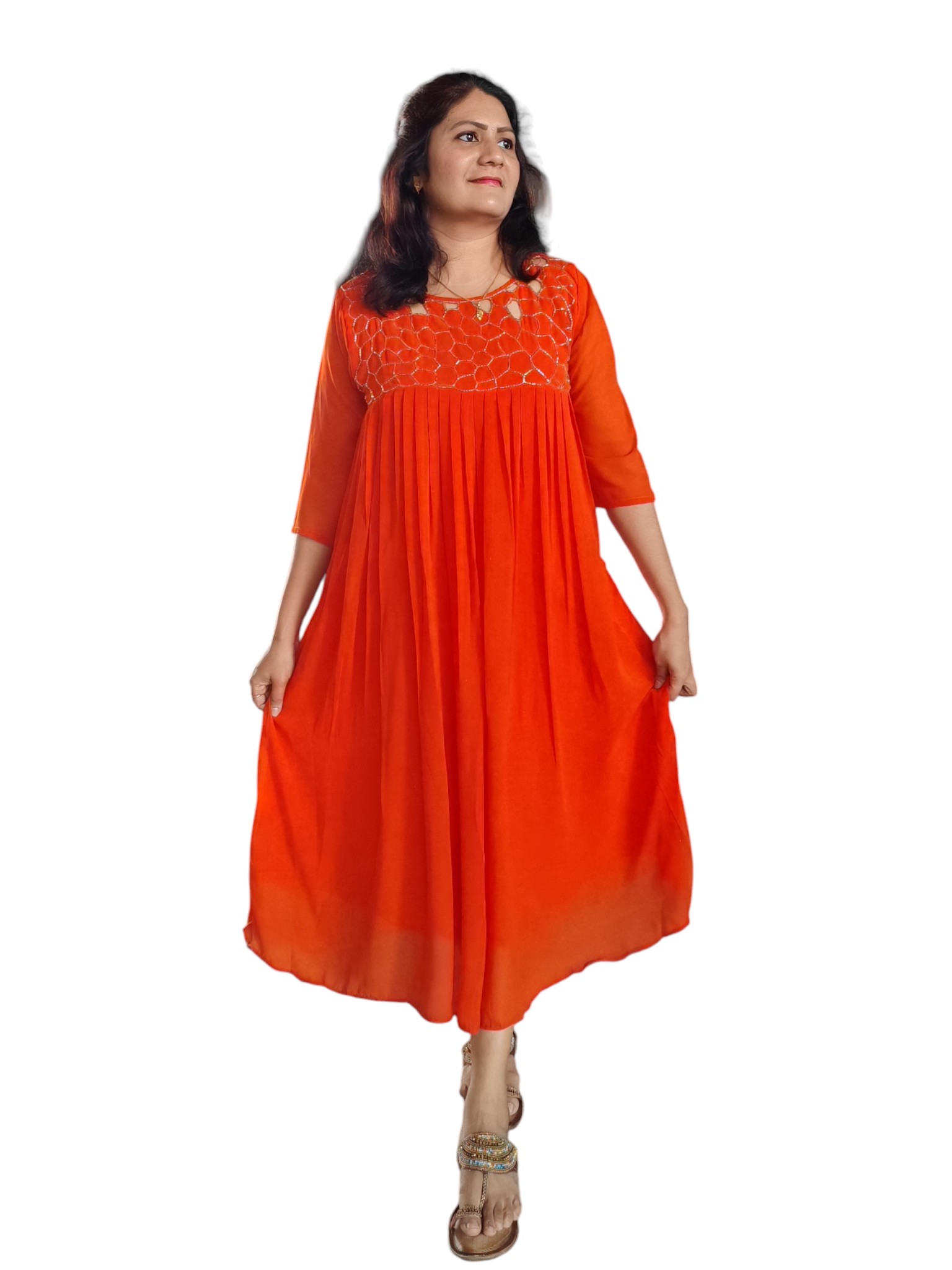Orange A-Line Designer Dress Orange A line designer dress