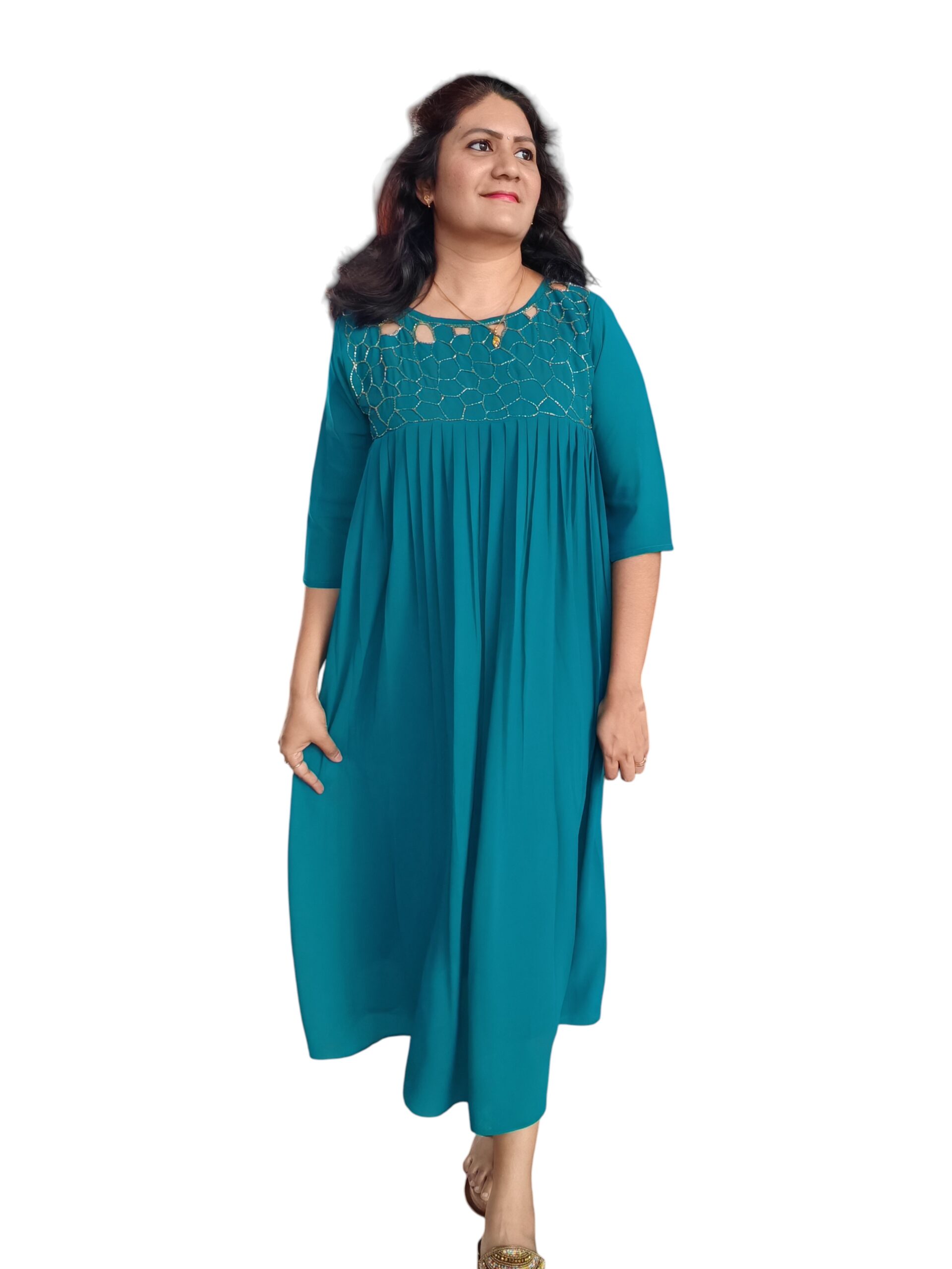 Cyan Blue A-Line Designer Dress