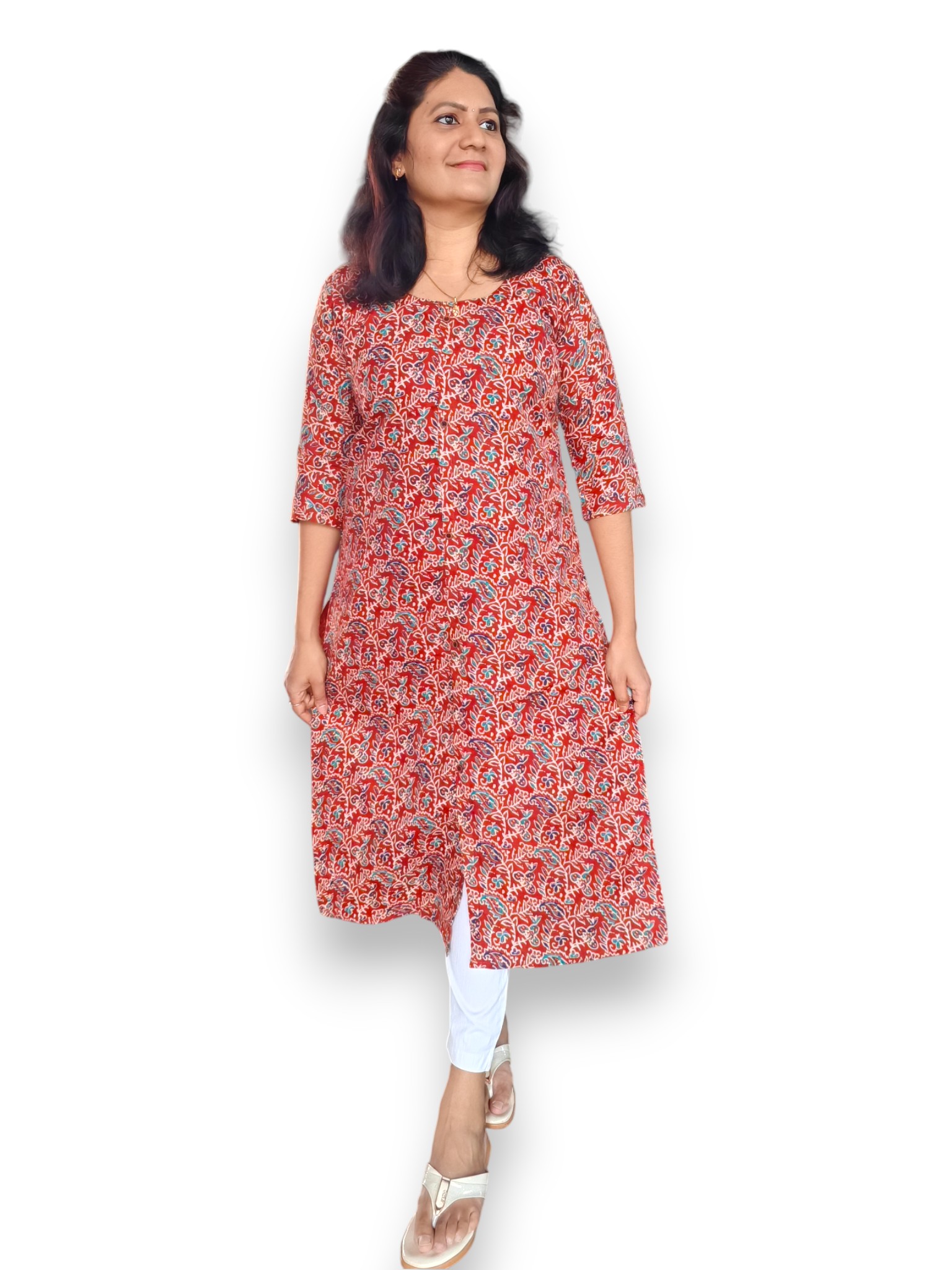 Brick Orange Kurta - Kalamkari - Cotton - Top Only