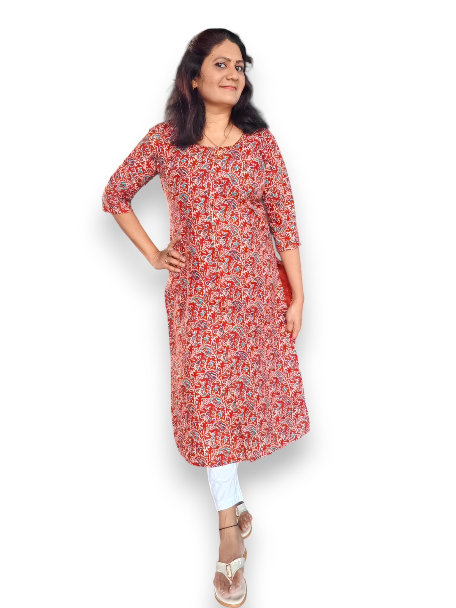 Brick Orange Kurta - Kalamkari - Cotton - Top Only