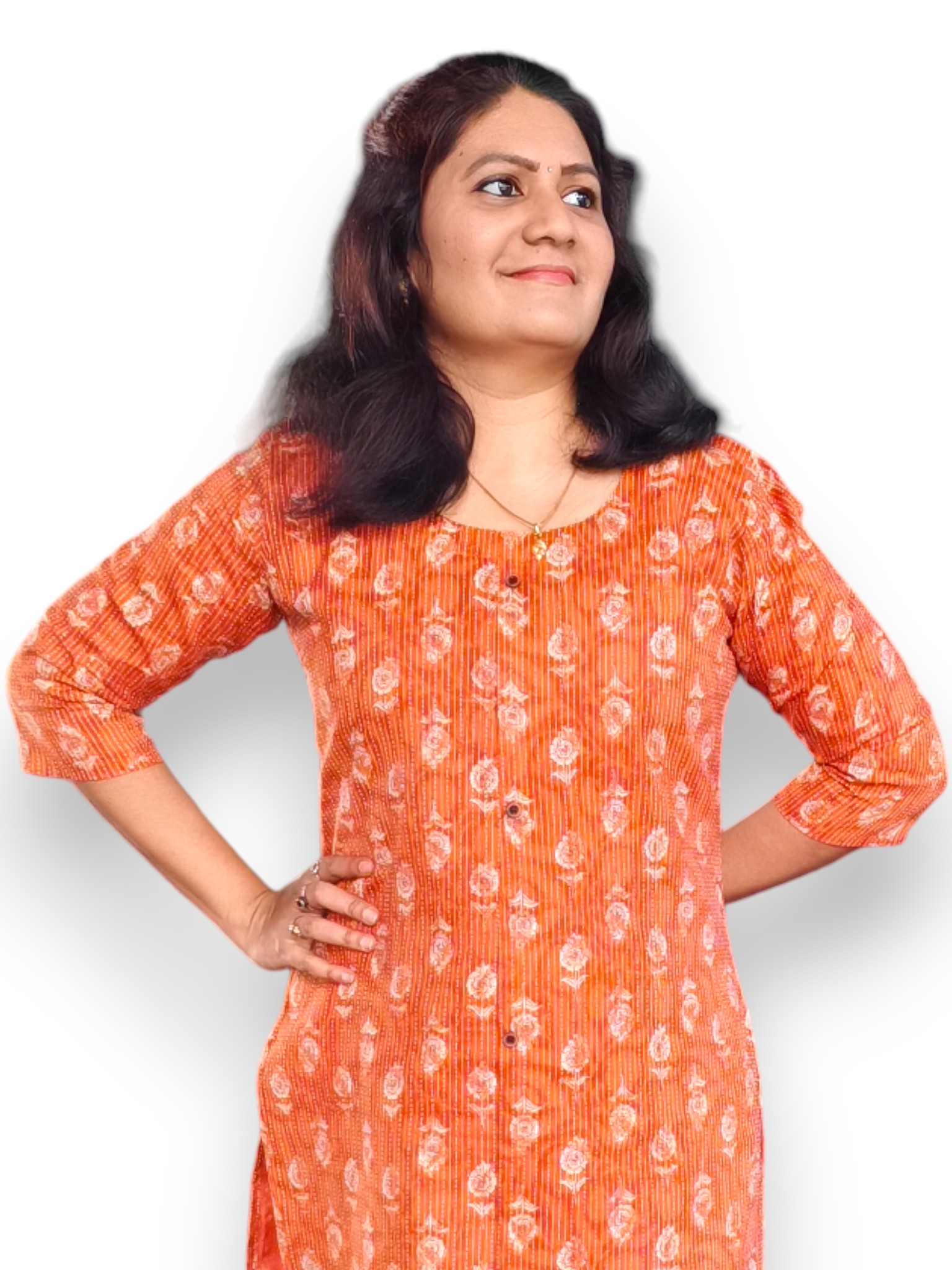 Orange Kurta - Kantha Cotton - Top Only