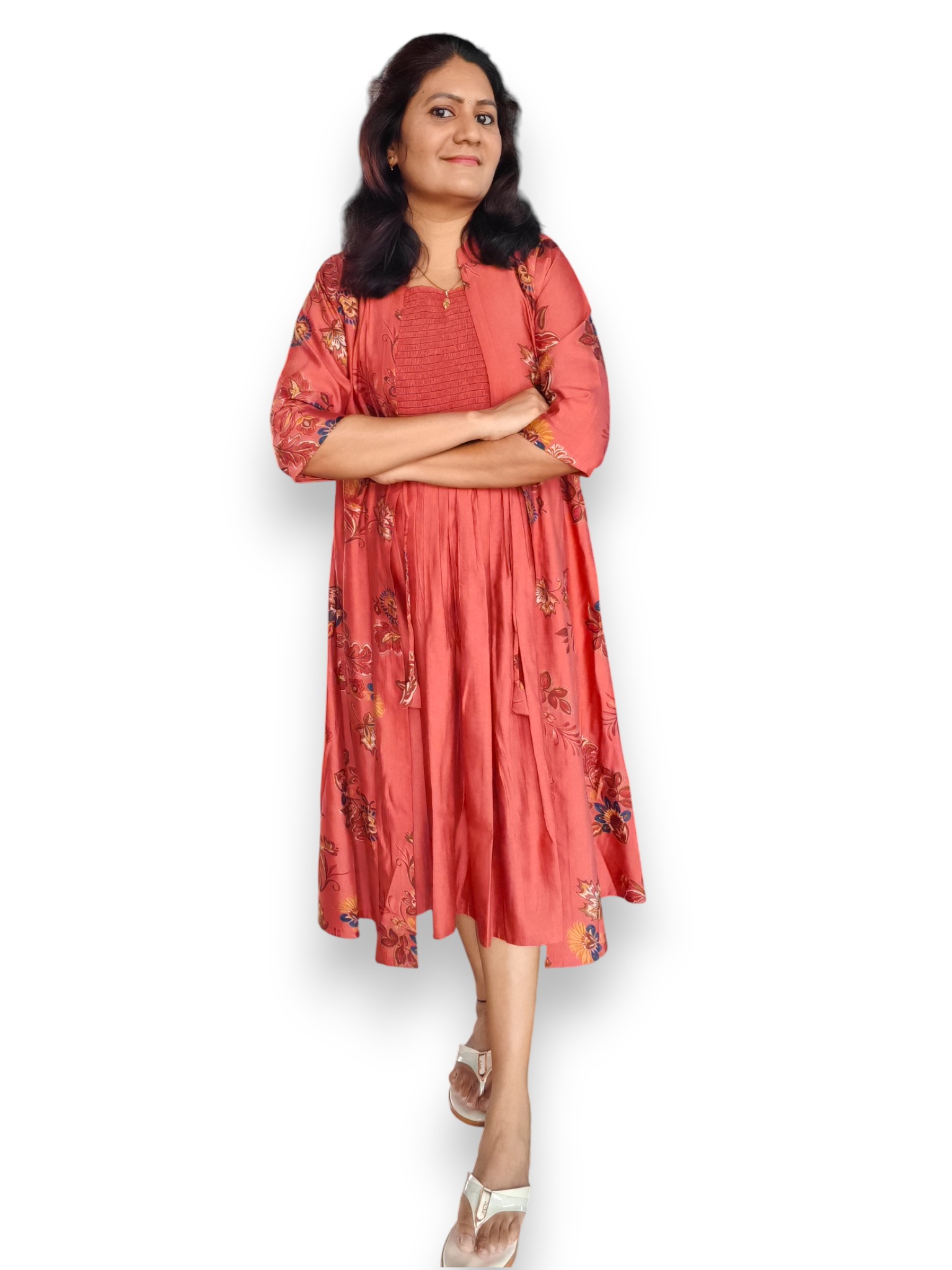 Overcoat Dress - Pastel Brick - Vertican Silk