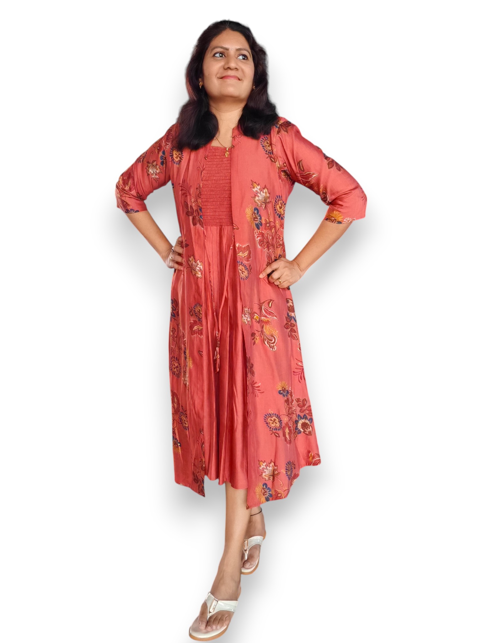 Overcoat Dress - Pastel Brick - Vertican Silk