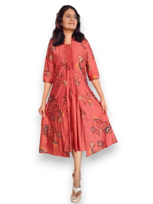 Overcoat Dress - Pastel Brick - Vertican Silk