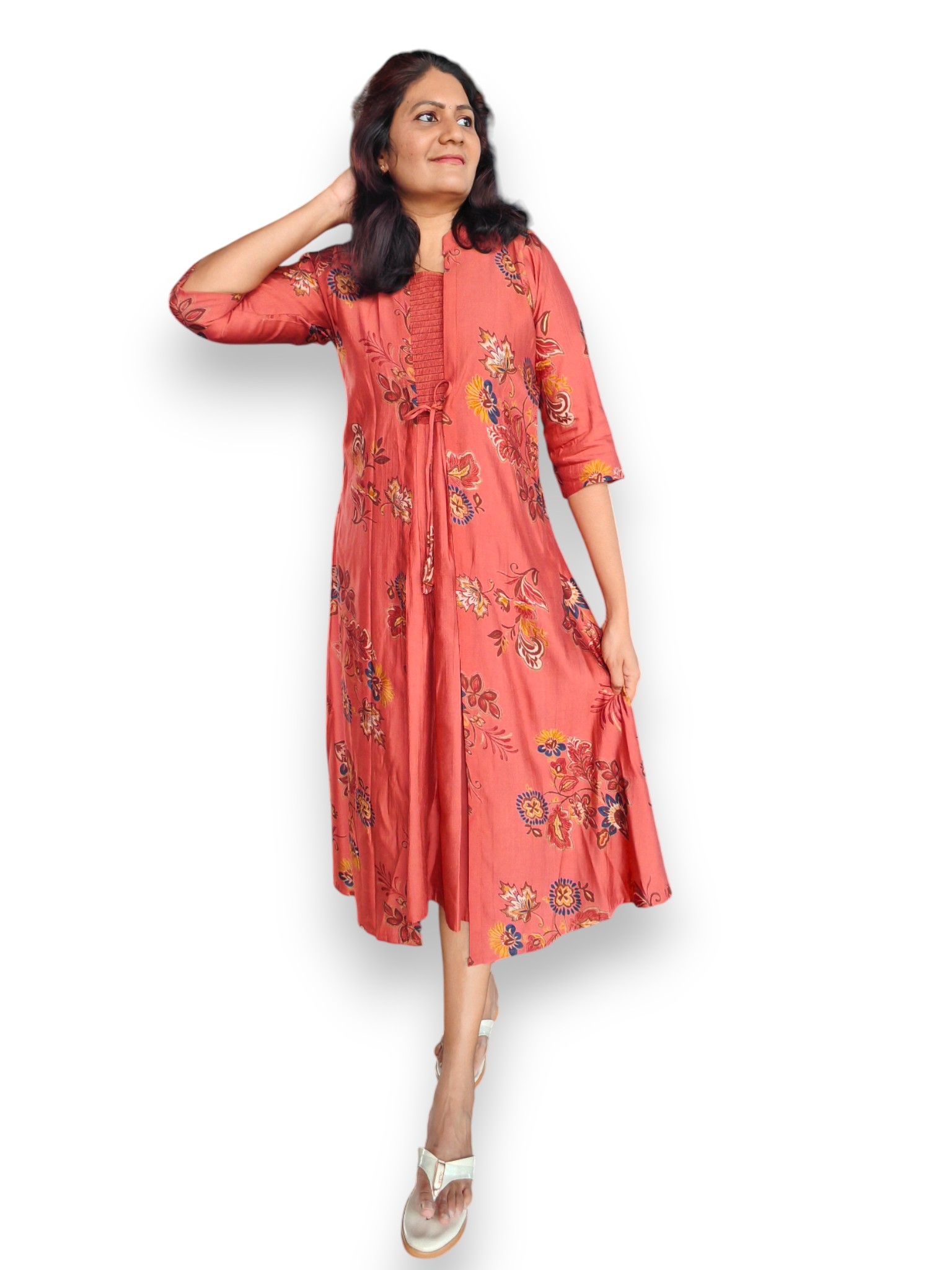 Overcoat Dress - Pastel Brick - Vertican Silk