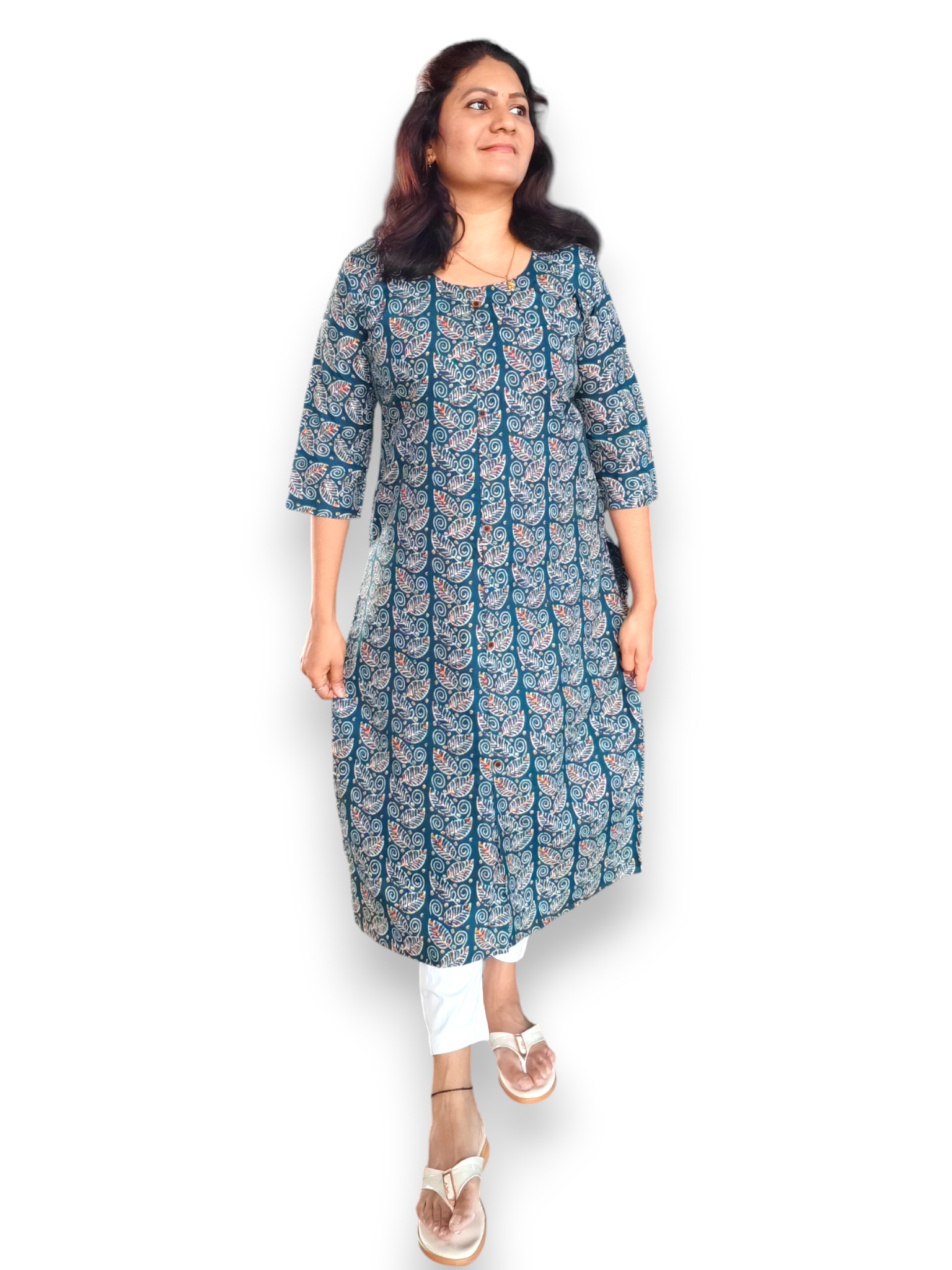 Teal Blue Kurta - Kalamkari - Cotton - Top Only