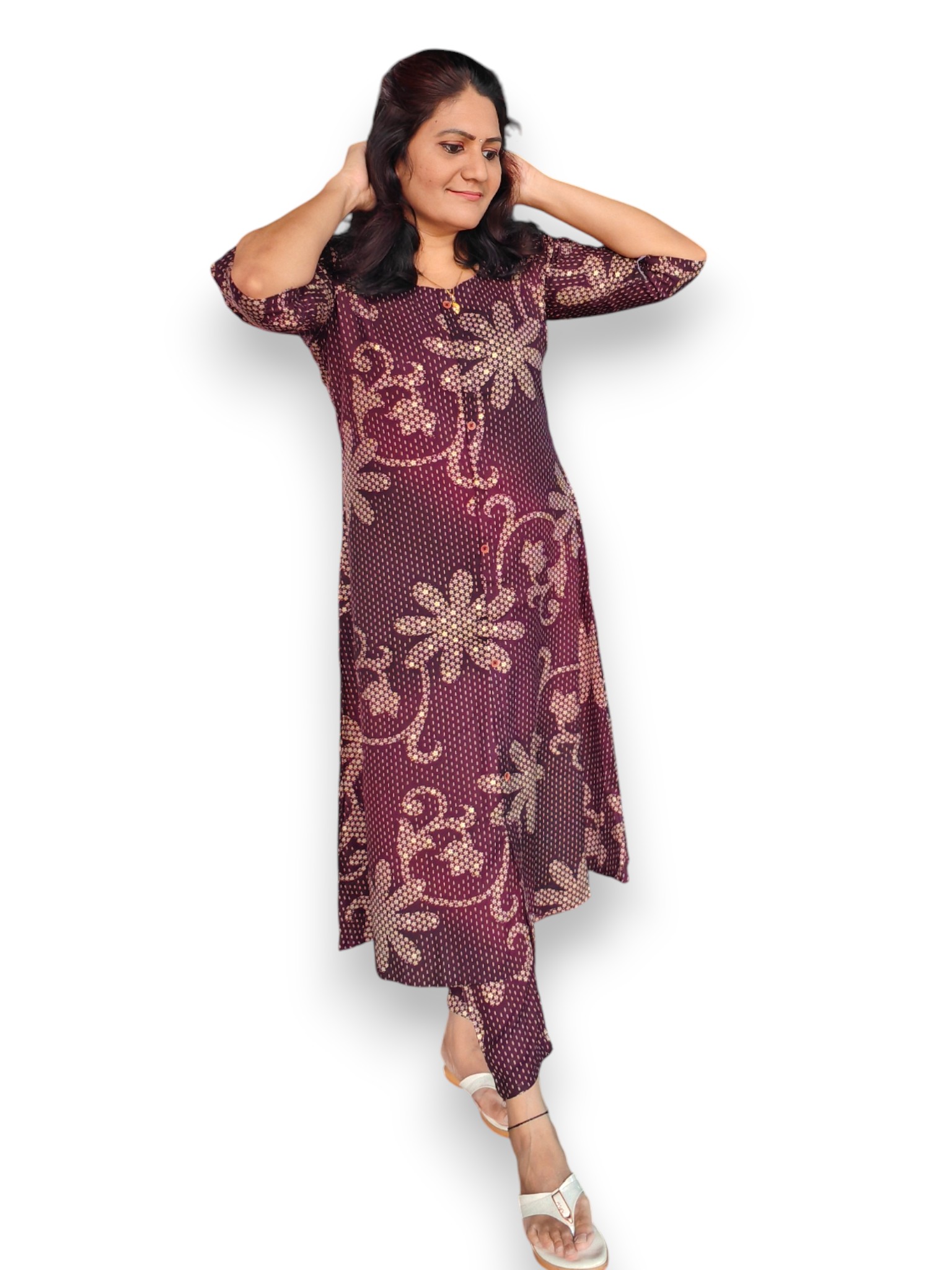 Wine Beauty - Rayon Floral Coord Set