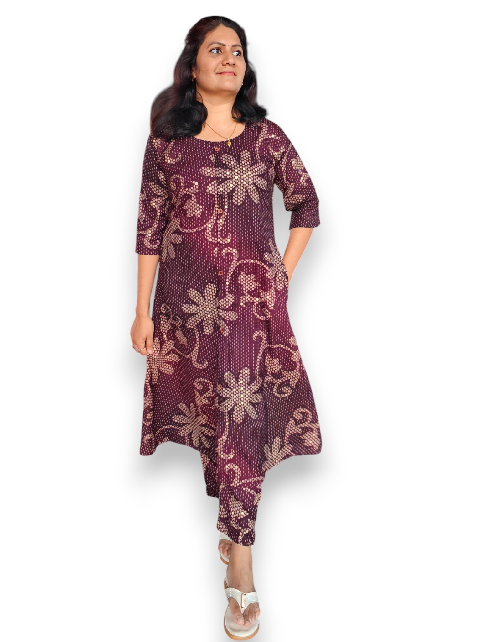 Wine Beauty - Rayon Floral Coord Set